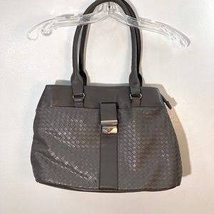 Gray Basketweave Purse Handbag with Handles and Zip Closure